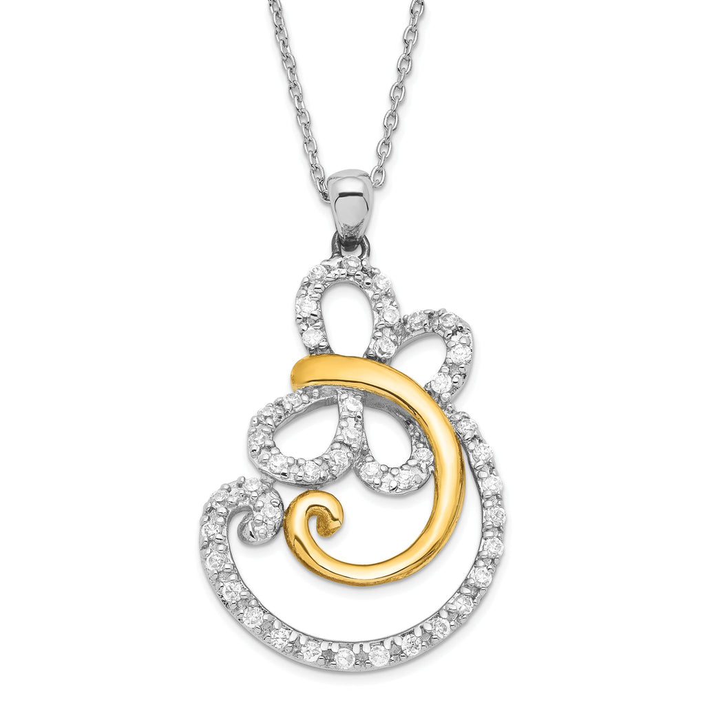 Sophia Jewelers Sterling Silver & Gold-Plated Butterfly Necklace with CZ Elegance