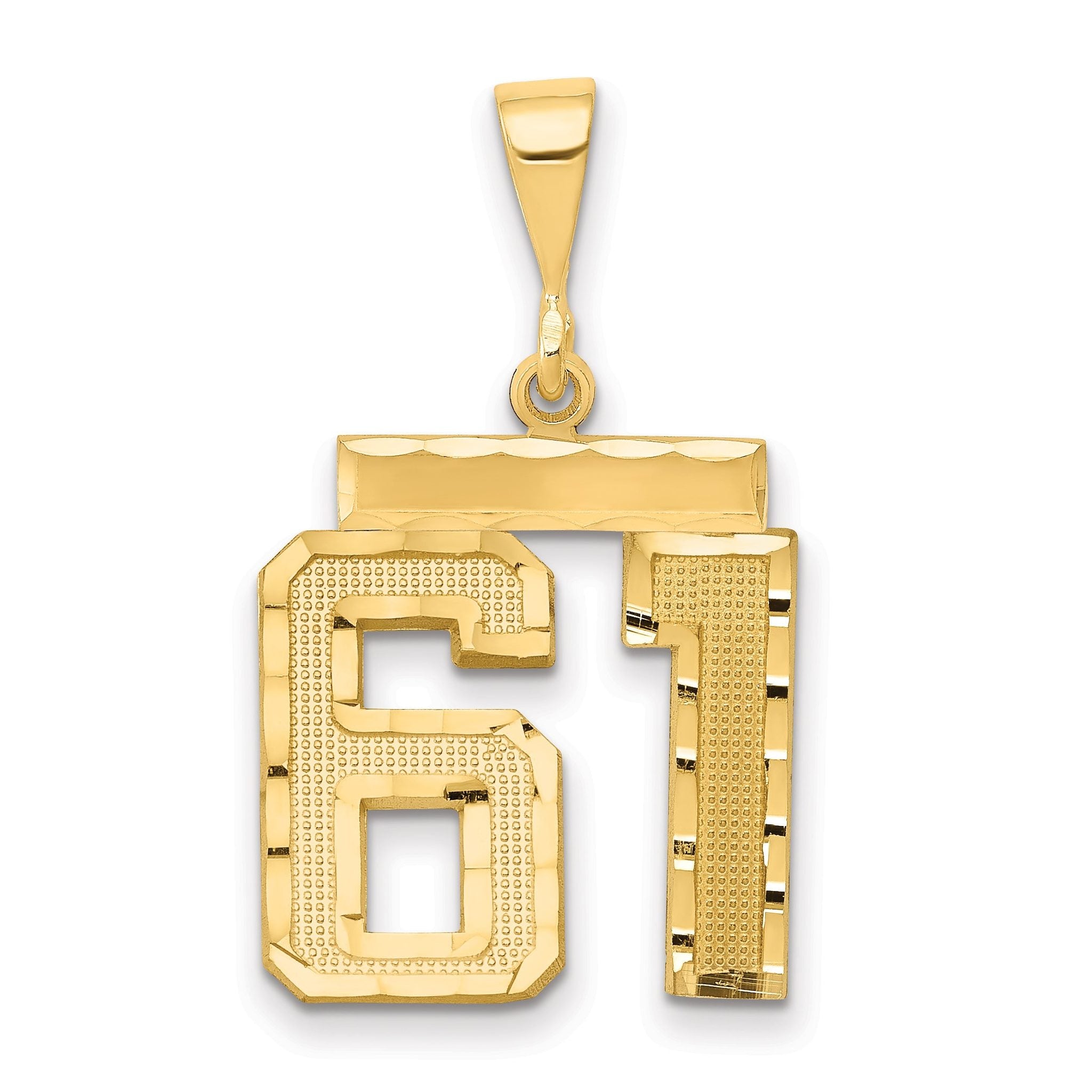 14K Gold Diamond-Cut Number 61 Charm with Polished Finish