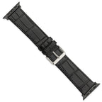 for Apple 42/44mm Smart Watch Extra-Long Black Gator Grain Calfskin Leather with Black Adapters and Stainless Steel Buckle 8.25 inch Watch Band