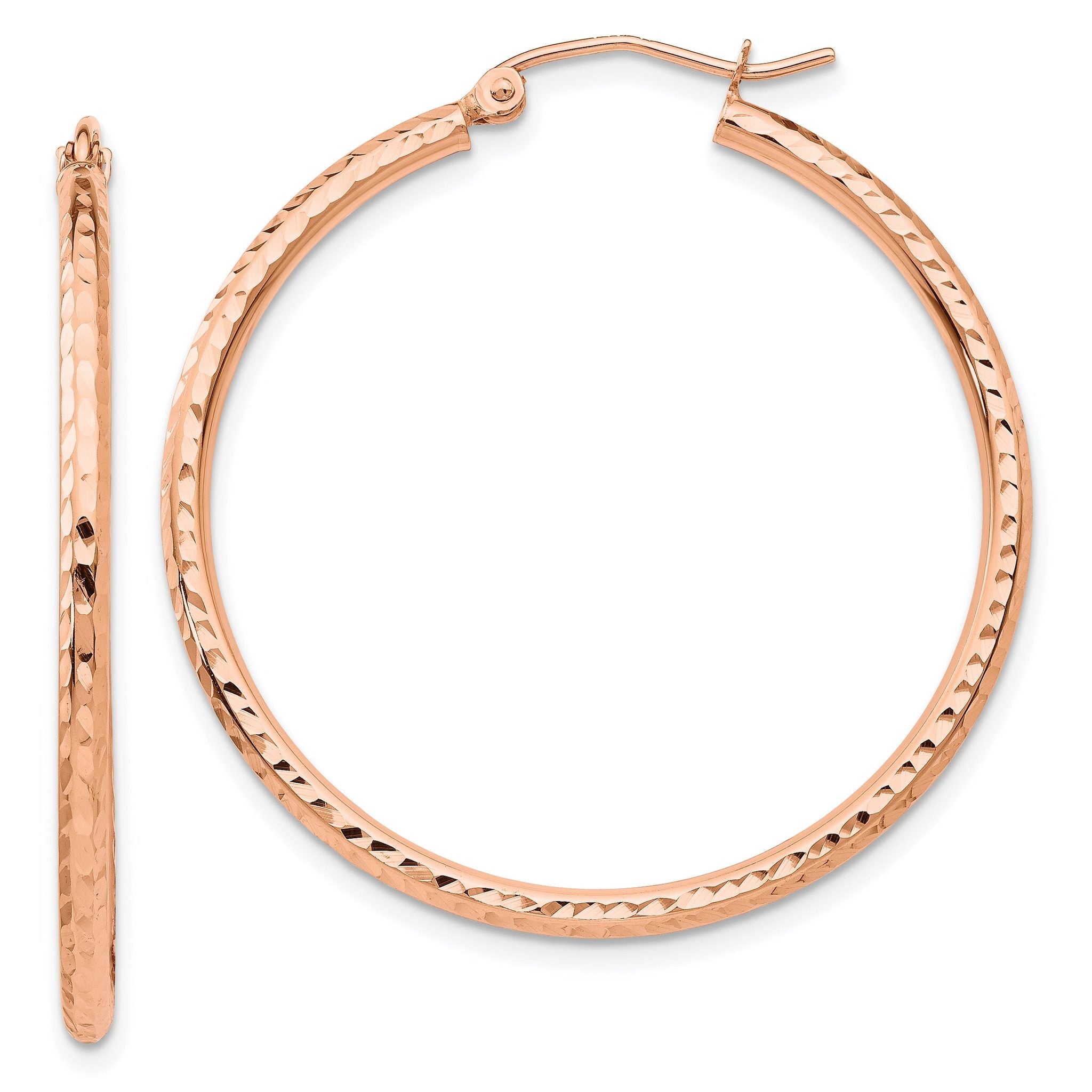 14k Rose Gold Polished Lightweight Large Diamond-cut Tube Hoop Earrings Main image