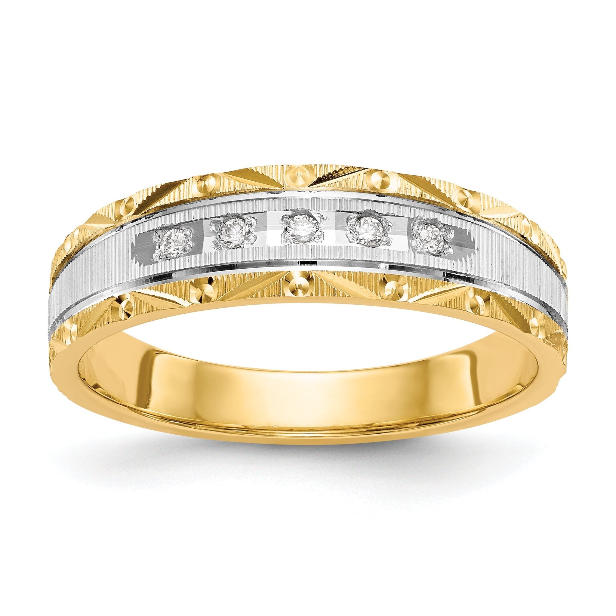 14k and Rhodium AA Quality 1/20 carat Diamond Trio Mens Complete Wedding Band Main image