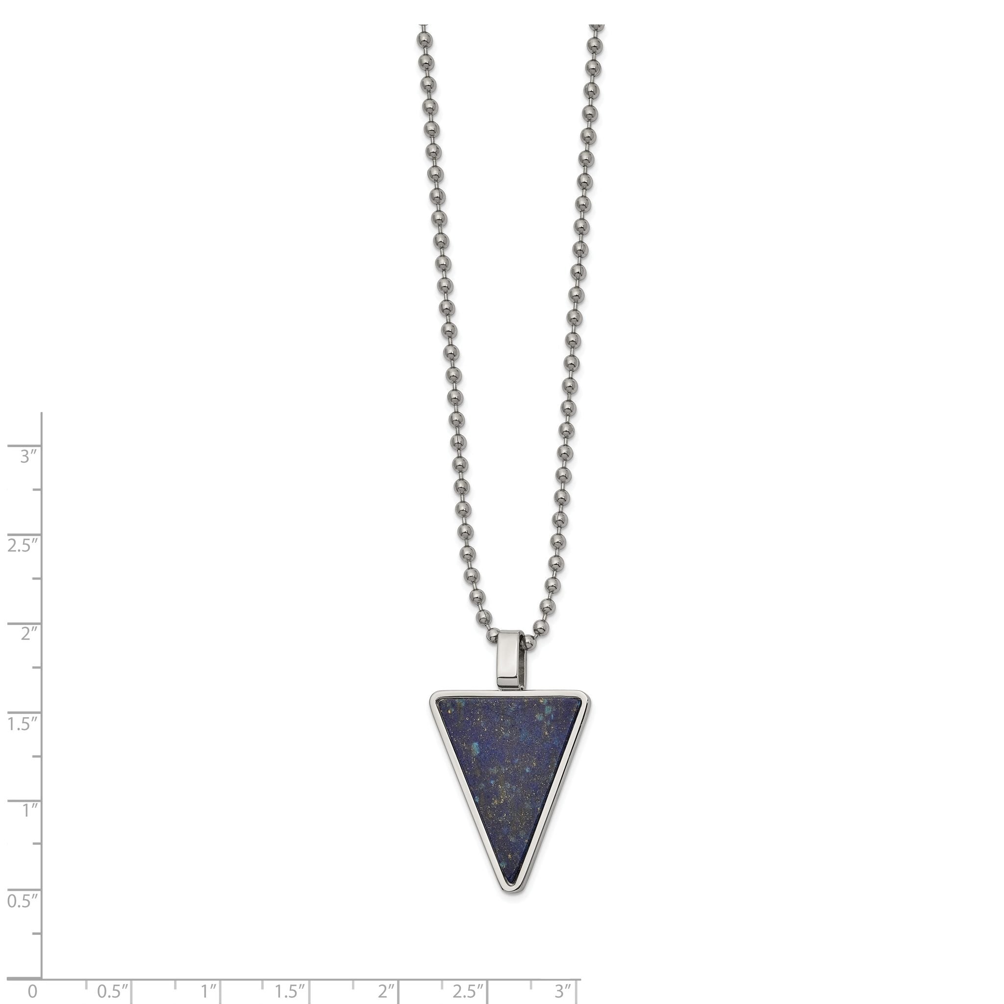 Lapis Triangle Pendant Necklace in Stainless Steel