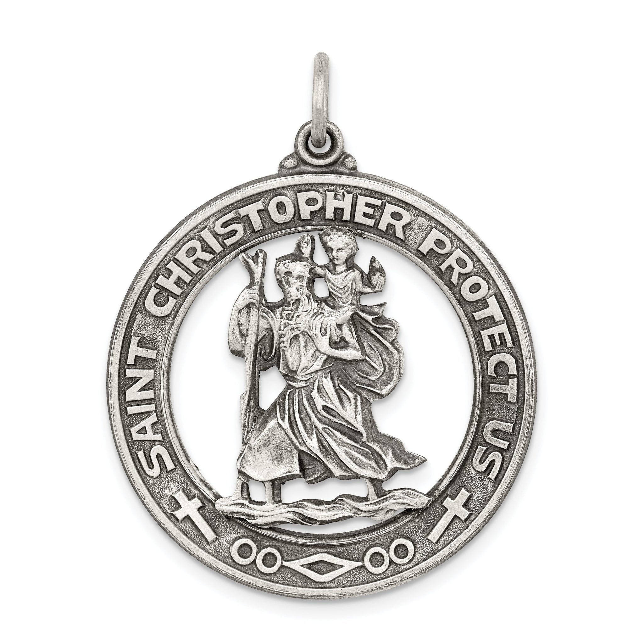 Sterling Silver Antiqued St. Christopher Pendant Solid Die-Struck Vintage Charm Main image