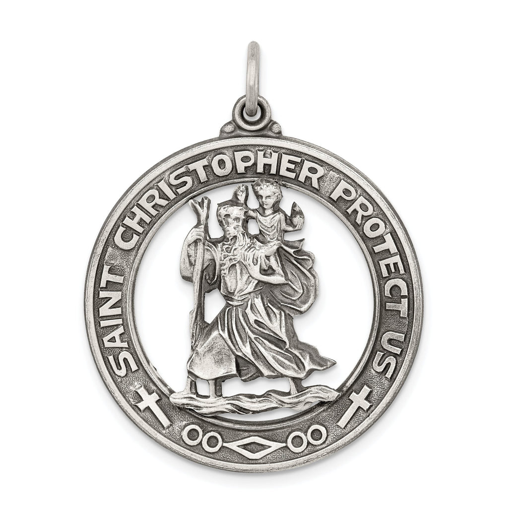 Sterling Silver Antiqued St. Christopher Pendant Solid Die-Struck Vintage Charm