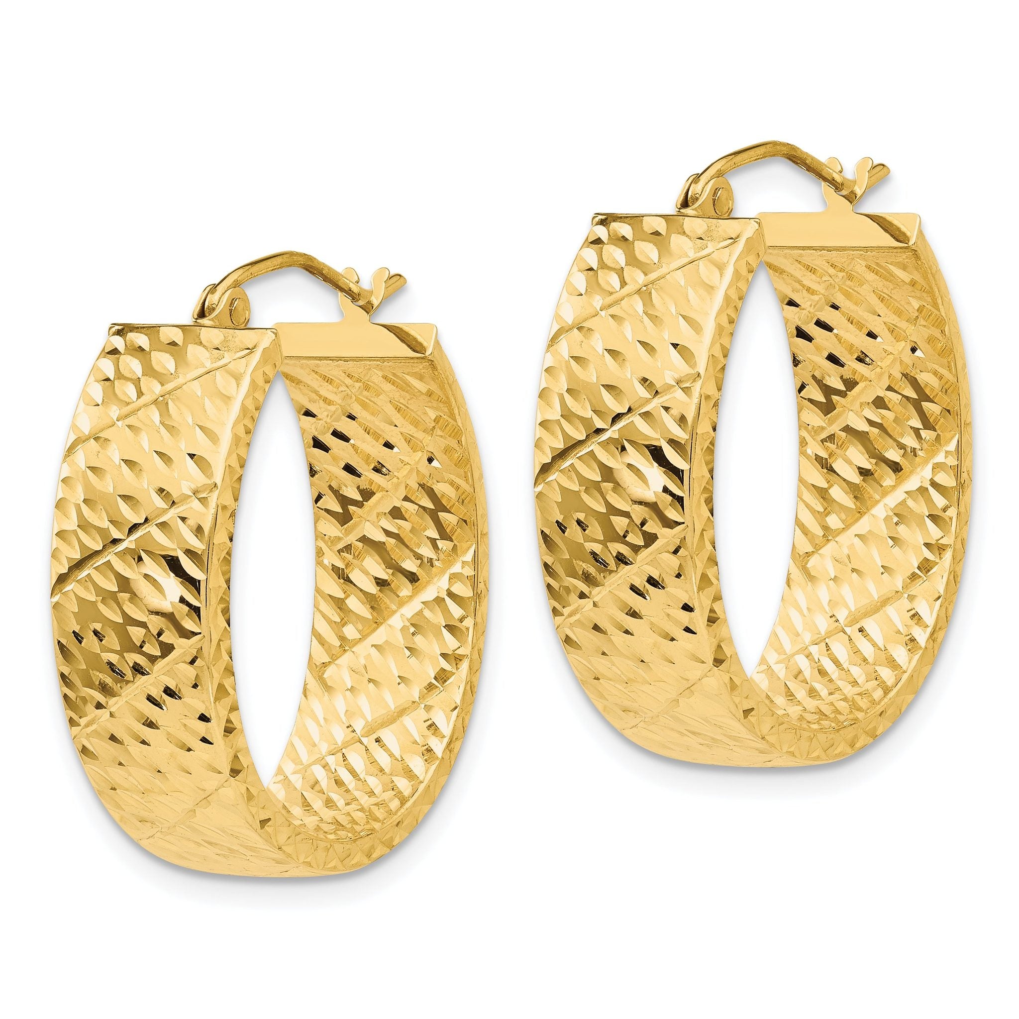 14k Diamond Cut Oval Hoop Earrings Secondary image
