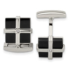 Black IP-Plated CZ Square Cufflinks in Stainless Steel