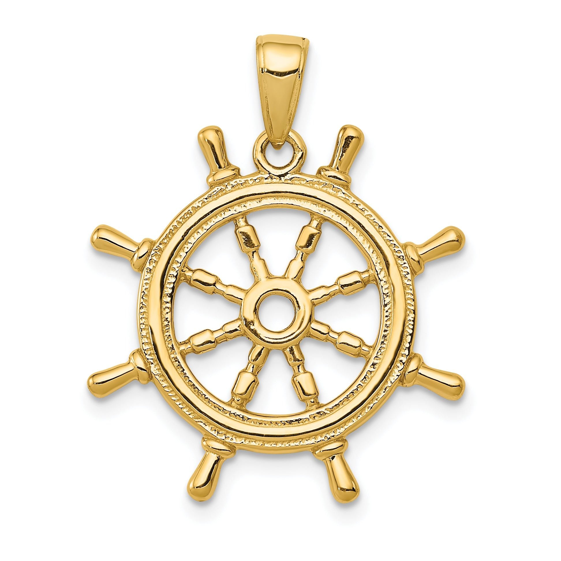 14K Gold 3D Ship's Wheel Pendant for Men Solid & Casted