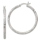 Sterling Silver 925 Diamond-Cut Hoop Earrings with Polished Laser Design