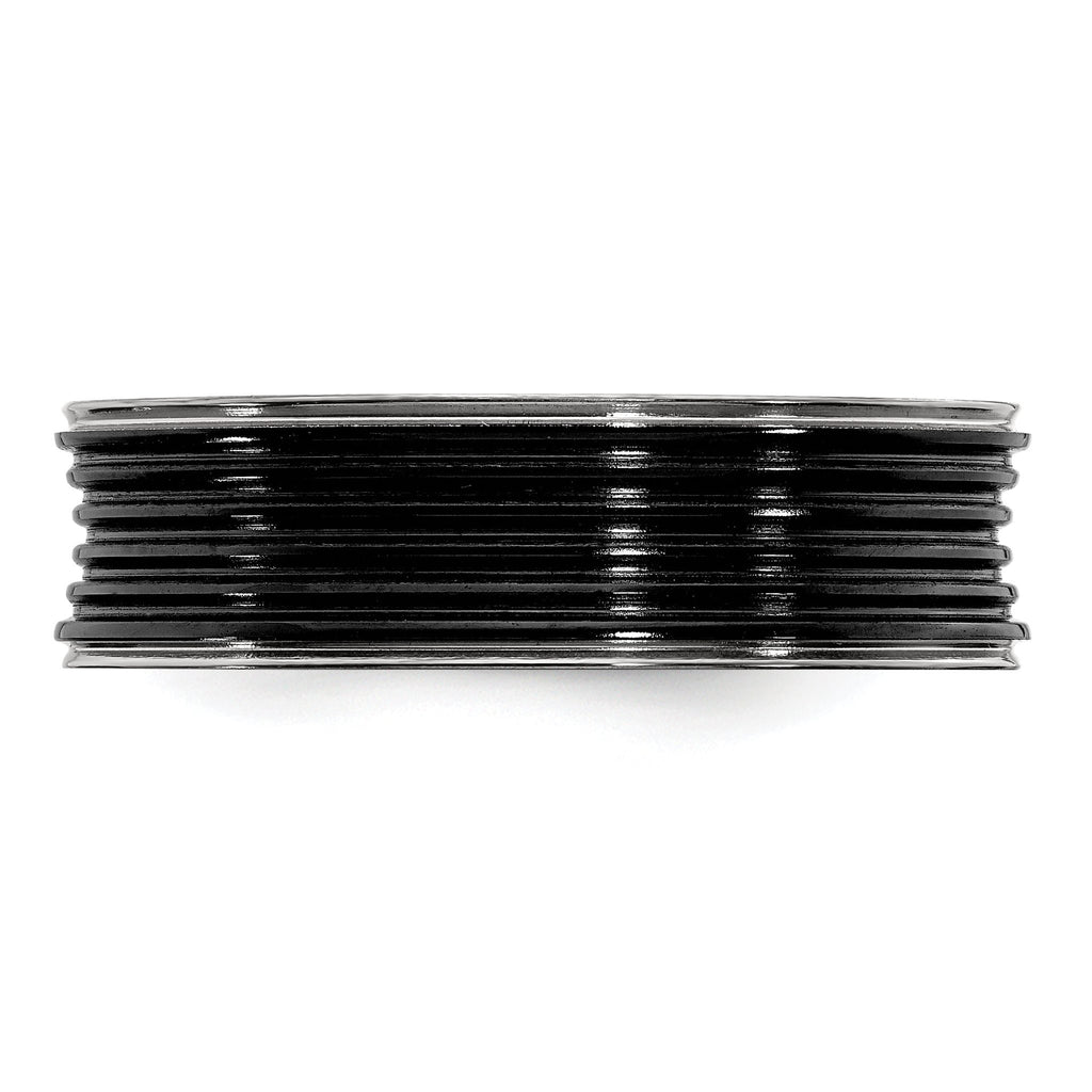 Grooved Concave Wedding Band in Black Titanium, 7mm