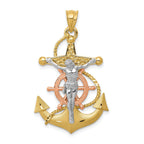 14K Tri-Color Gold Mariners Cross Pendant for Men  Solid, Casted Design