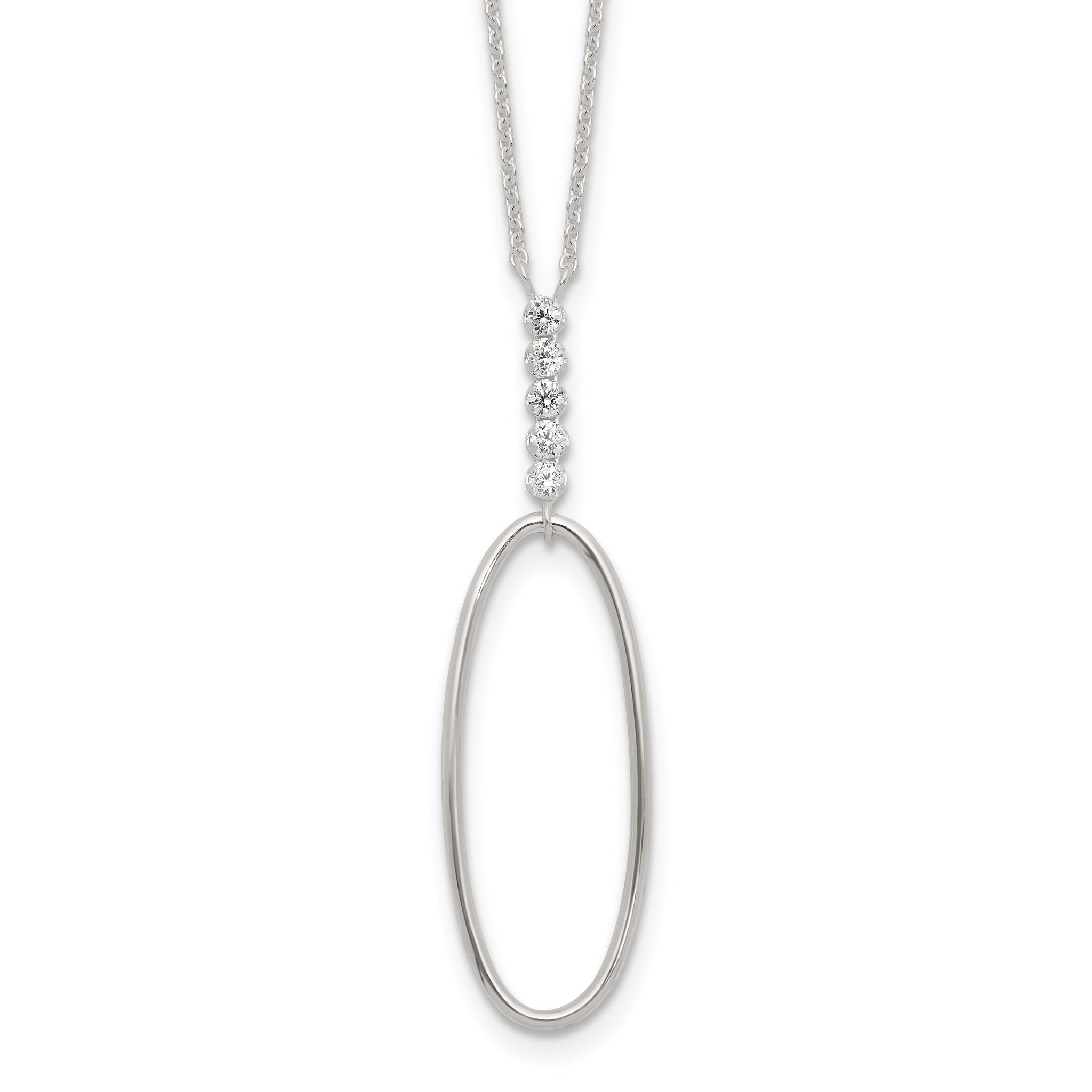Sterling Silver E-coated CZ Oval Dangle 17.75in Necklace Main image