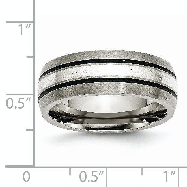Grooved Inlay Wedding Band in Titanium & Sterling Silver, 8mm
