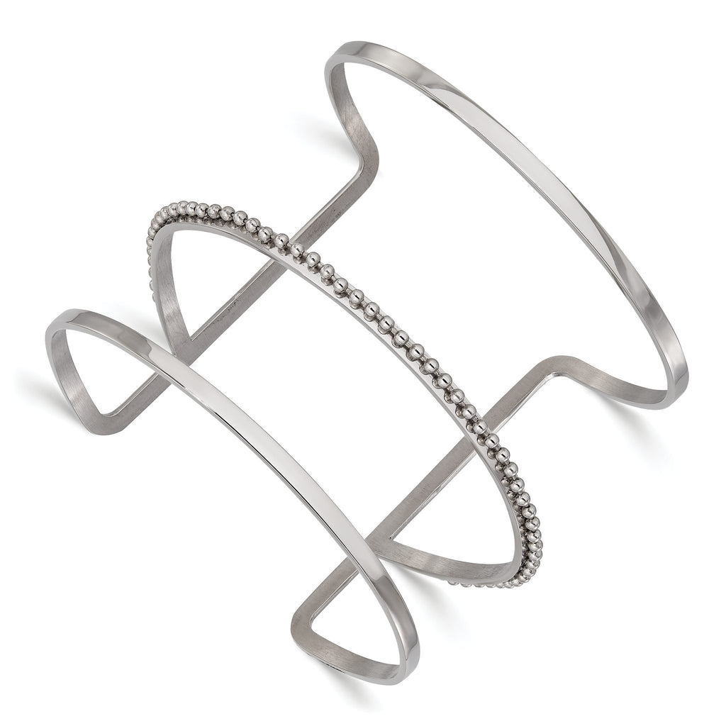 Stainless Steel Polished Beaded Cuff Bangle Bracelet for Women