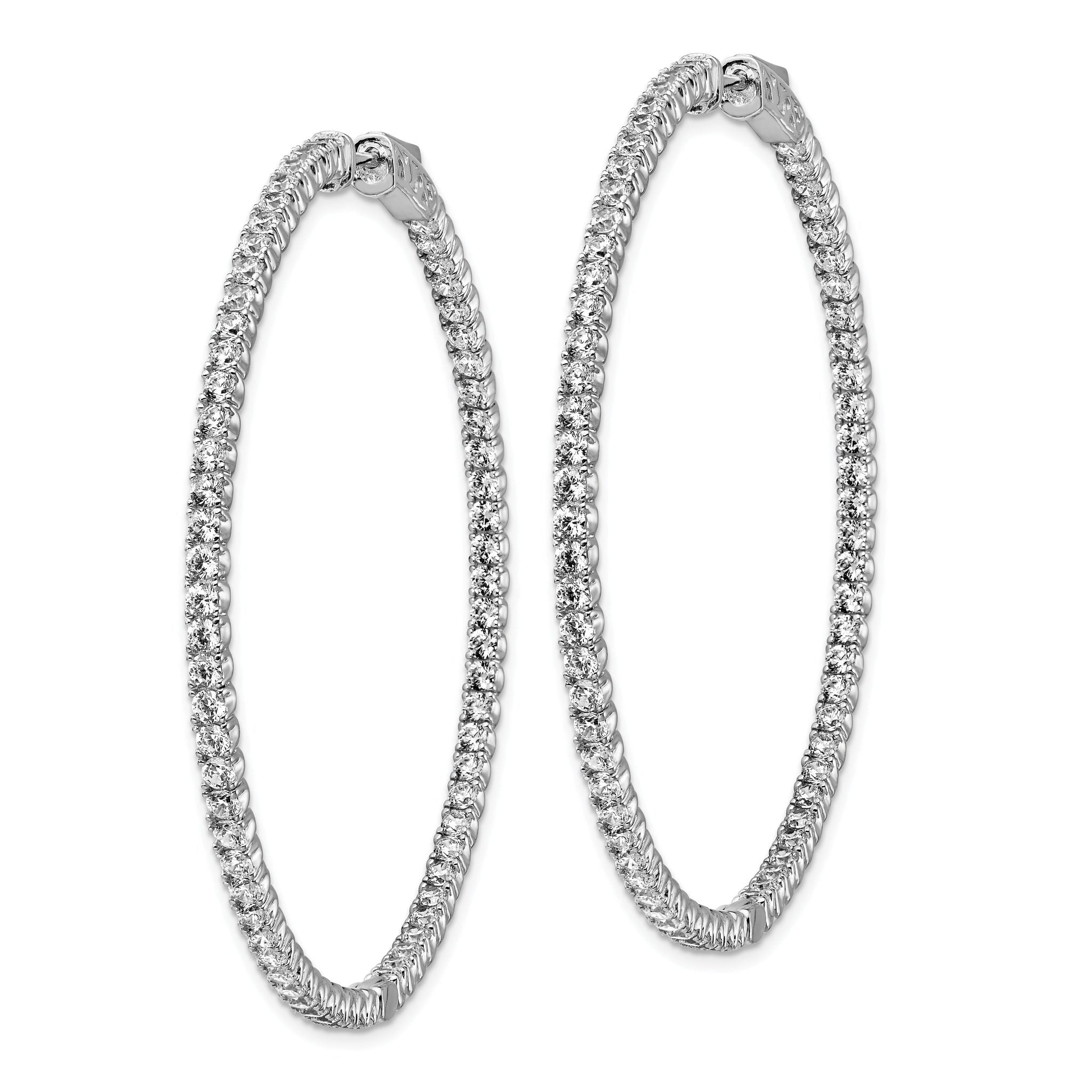 Sterling Shimmer Sterling Silver Rhodium-plated 138 Stone 2mm CZ In and Out Round Hinged Hoop Earrings Secondary image