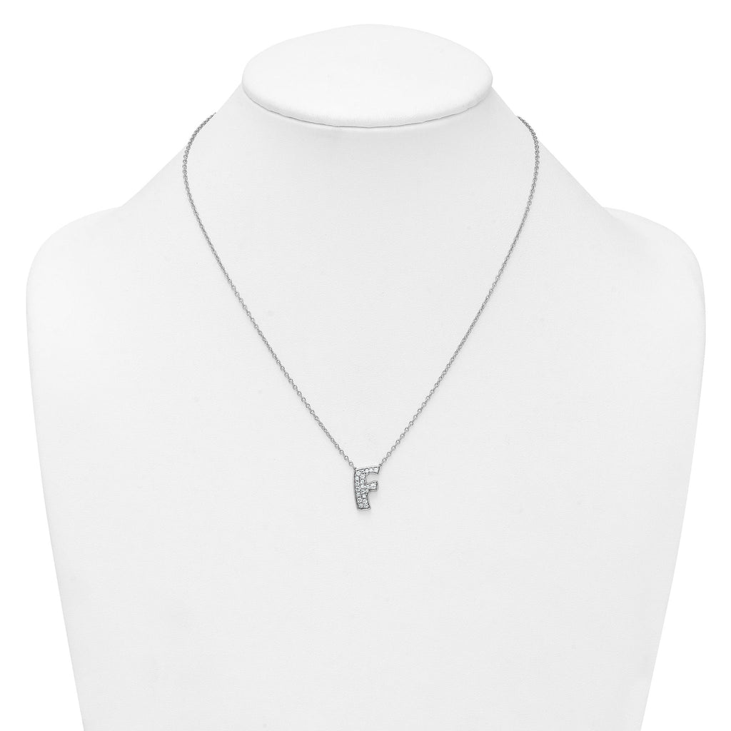 14k White Gold 1/3 carat Lab Grown Diamond VS+ F+ Complete Letter F 18 inch Initial Necklace