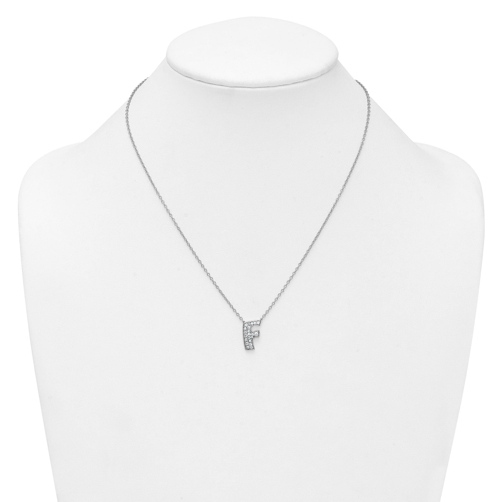 14k White Gold 1/3 carat Lab Grown Diamond VS+ F+ Complete Letter F 18 inch Initial Necklace