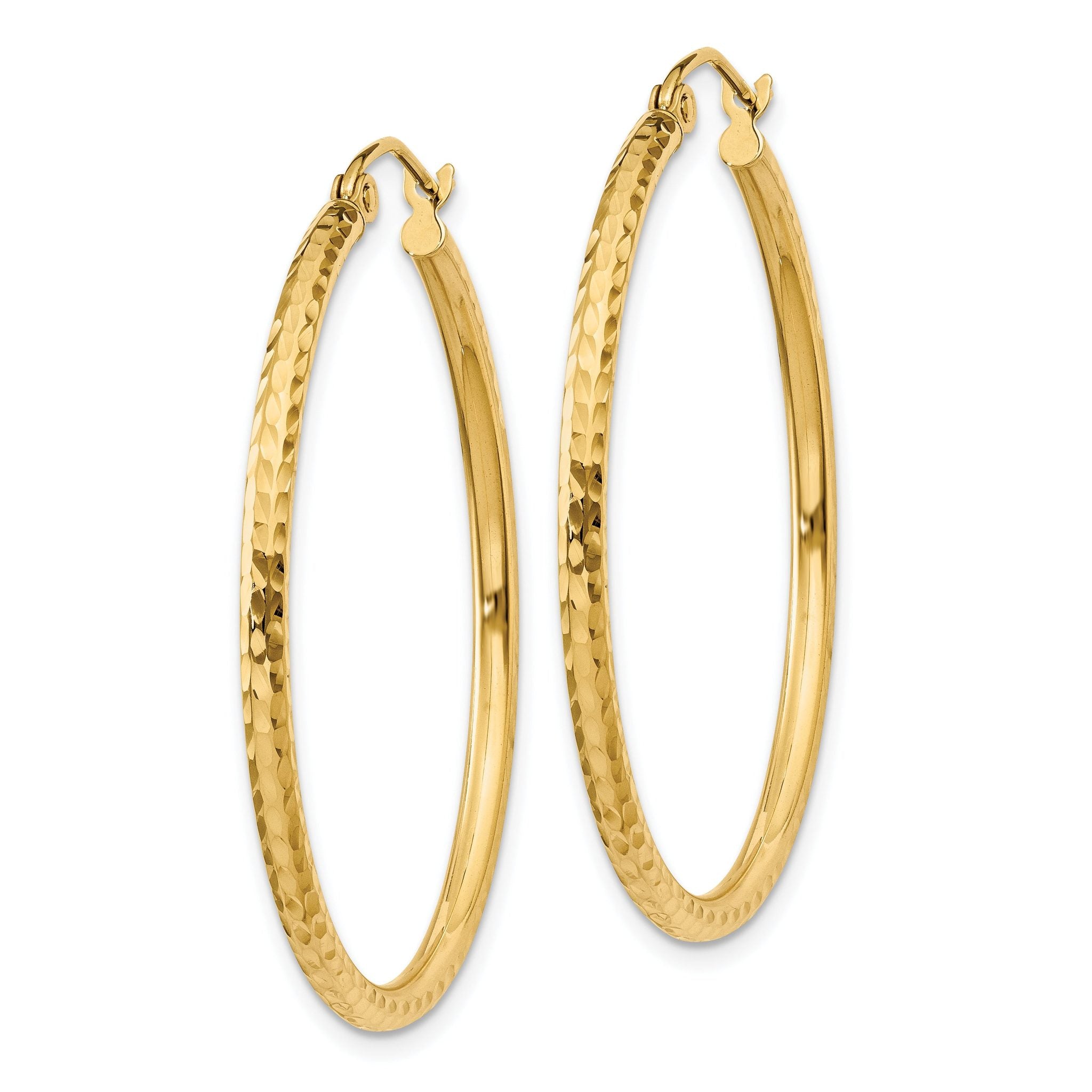 14k Diamond-cut 2mm Round Tube Hoop Earrings Secondary image