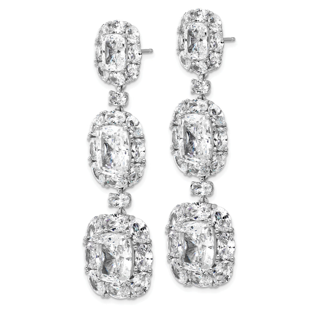 Cheryl M Sterling Silver Rhodium-plated Polished Fancy Cushion-cut CZ Halo Cluster Post Dangle Earrings