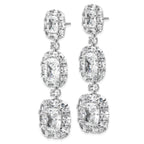Cheryl M Sterling Silver Rhodium-plated Polished Fancy Cushion-cut CZ Halo Cluster Post Dangle Earrings