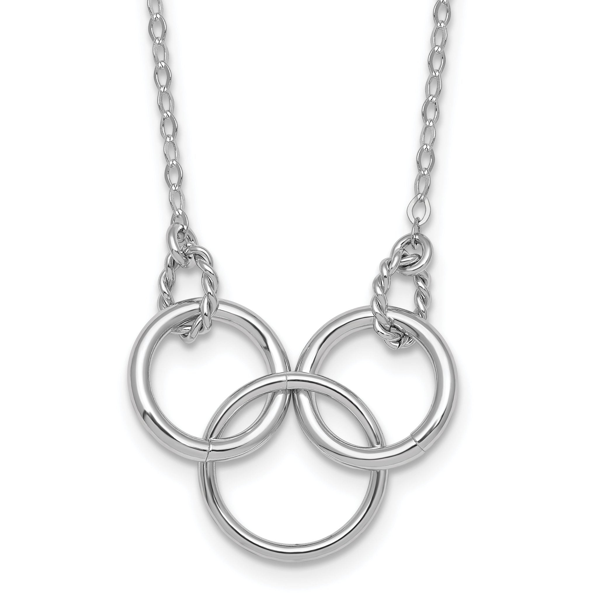Sterling Silver Rhodium-plated Polished Twisted Ovals and 3 Circles 18.5 inch with 2 inch Extender Necklace Main image