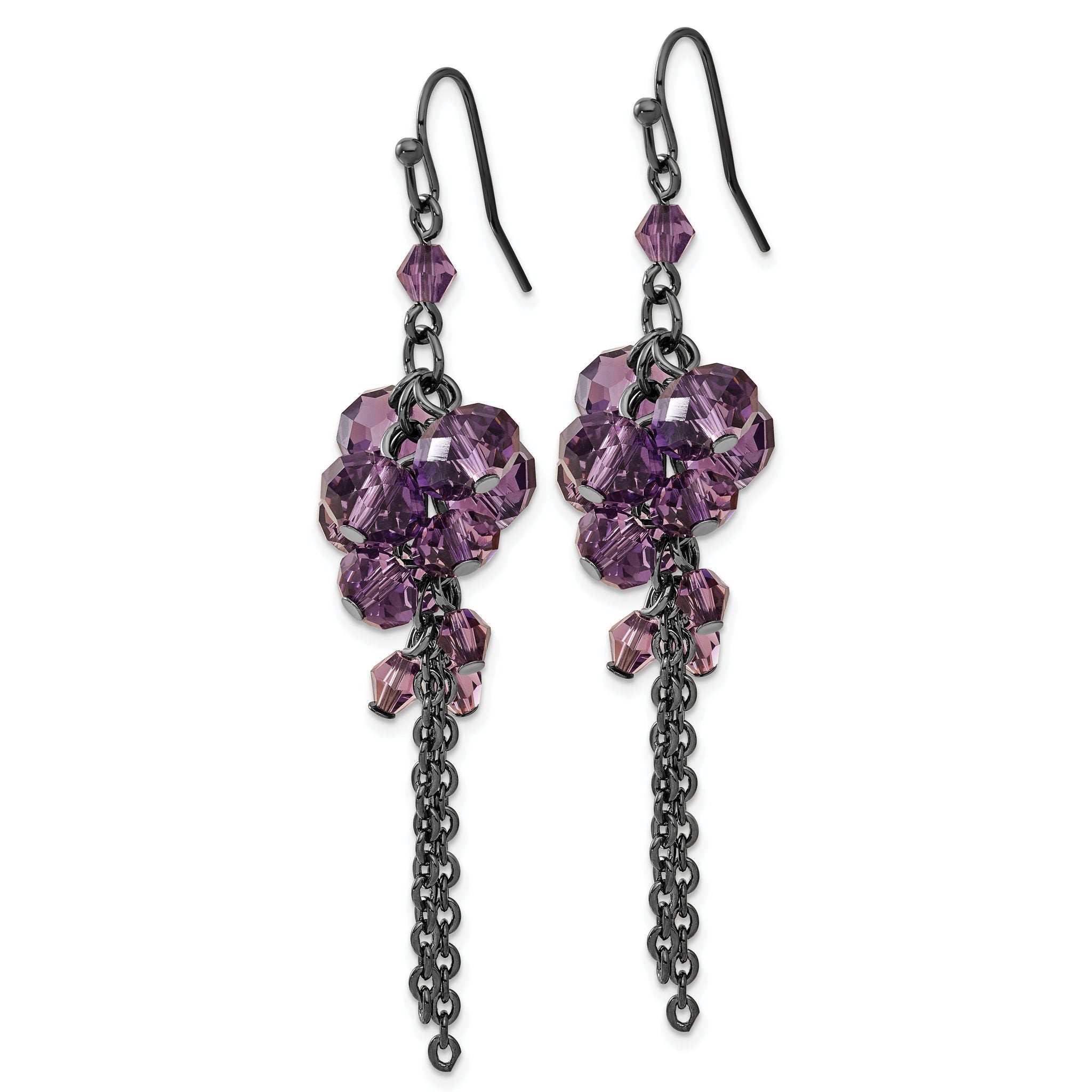 1928 Jewelry Black-plated Smokey Purple Glass Faceted Beads Cluster Dangle Earrings Secondary image