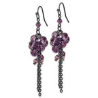1928 Jewelry Black-plated Smokey Purple Glass Faceted Beads Cluster Dangle Earrings
