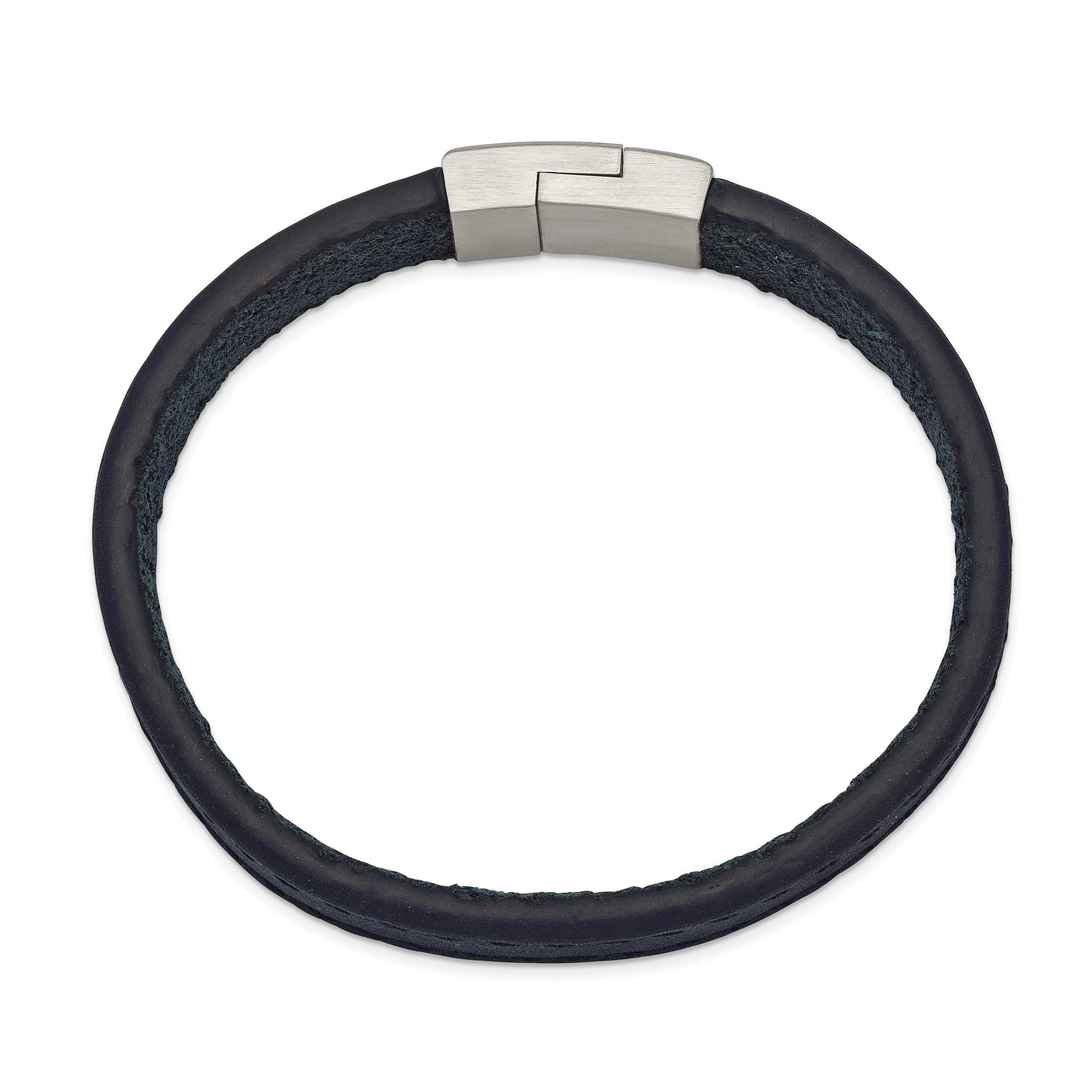 Stainless Steel Brushed Blue Leather 8.5in Bracelet Secondary image