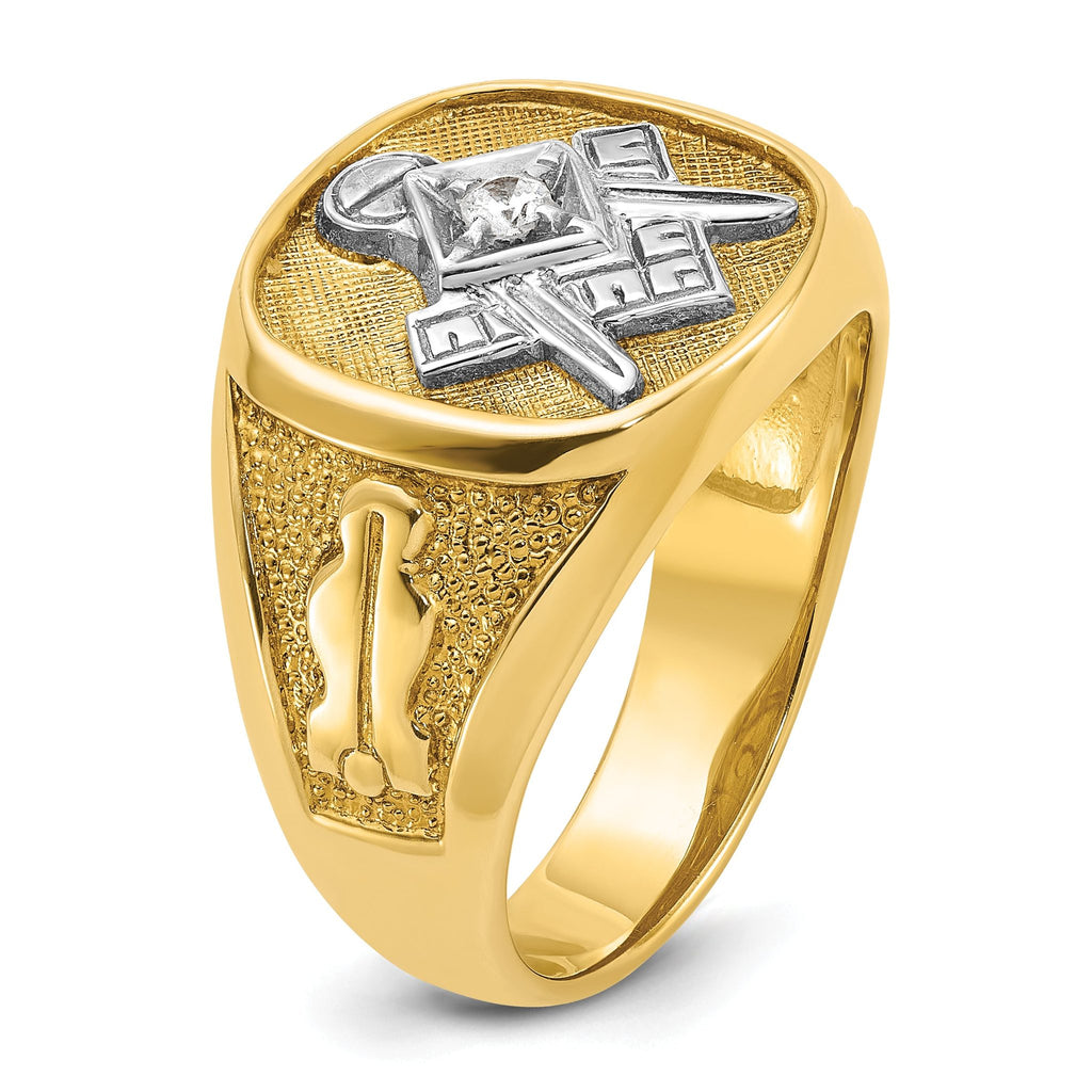 14k with White Rhodium Men's Polished and Textured Diamond Blue Lodge Master Masonic Ring