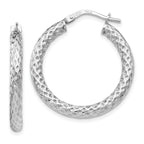 Sterling Silver 925 Women's Polished Textured Hoop Earrings