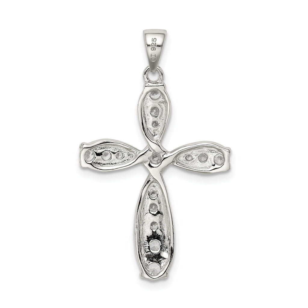 Sterling Silver CZ Cross Pendant with Rhodium Polish Elegant Design