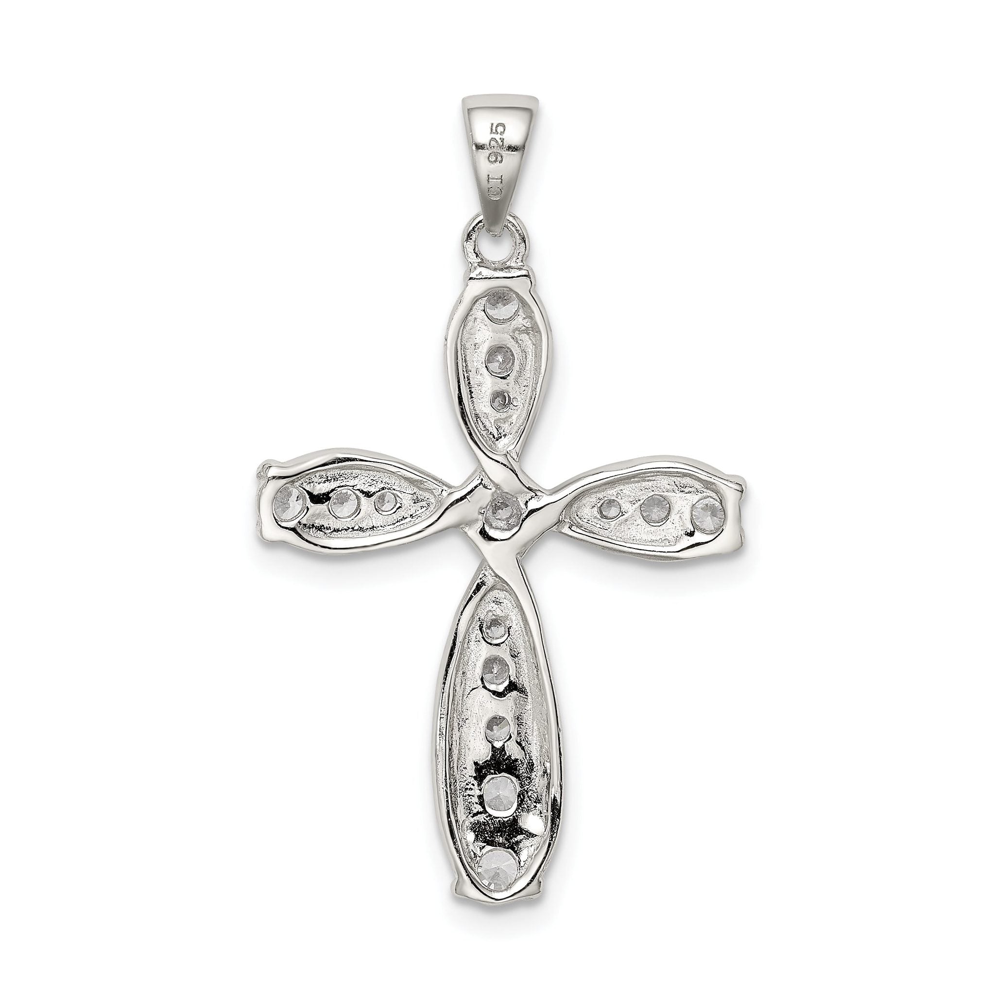 Sterling Silver CZ Cross Pendant with Rhodium Polish Elegant Design