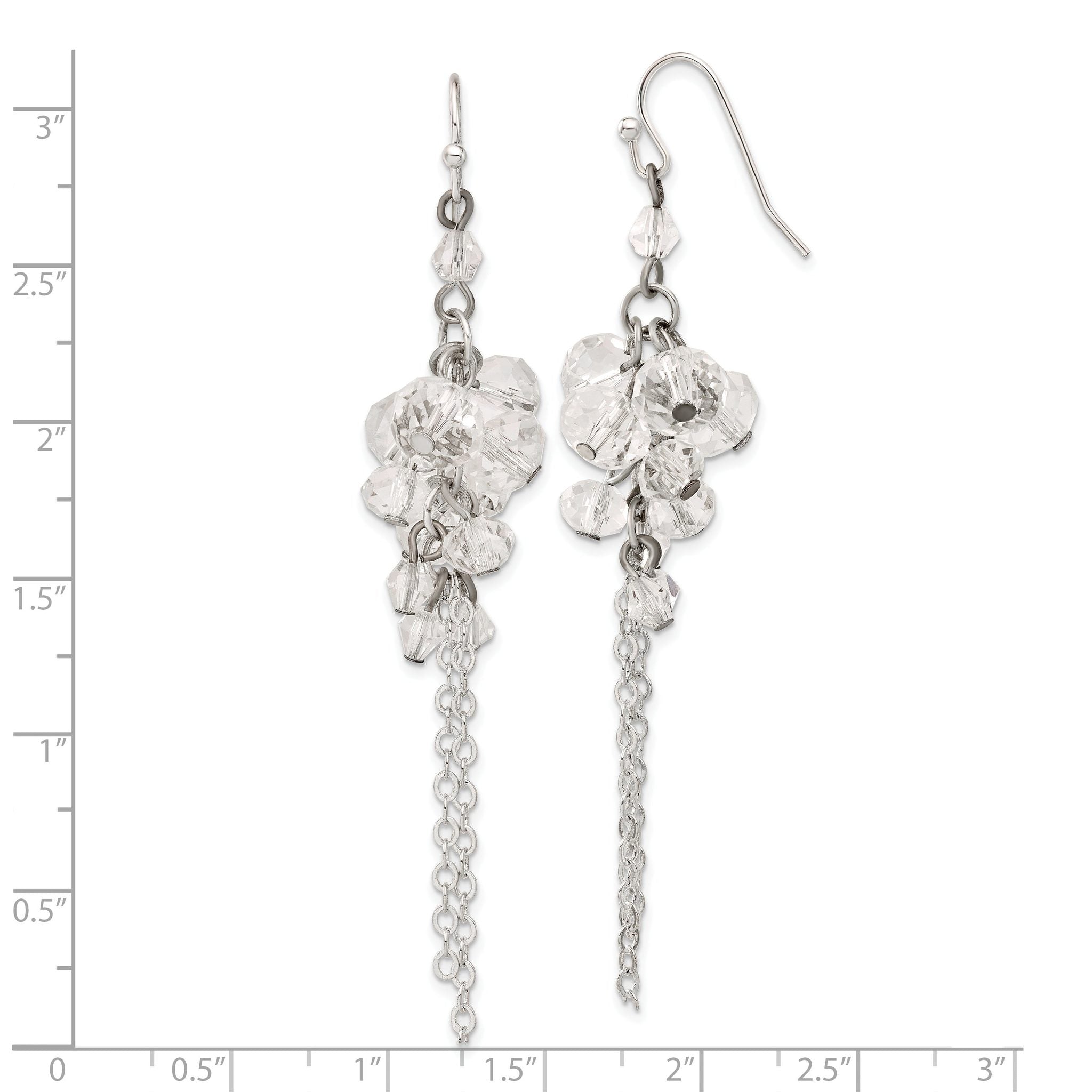 Clear Crystal Bead Cluster Drop Earrings in Silver-Tone