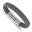 Stainless Steel Polished Grey Braided Leather Bracelet with . Extension