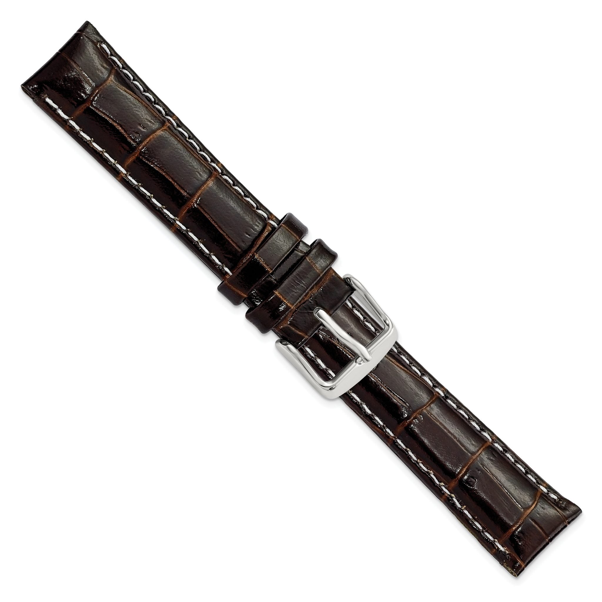 Crocodile-Grain Leather Watch Band in Brown, 14mm