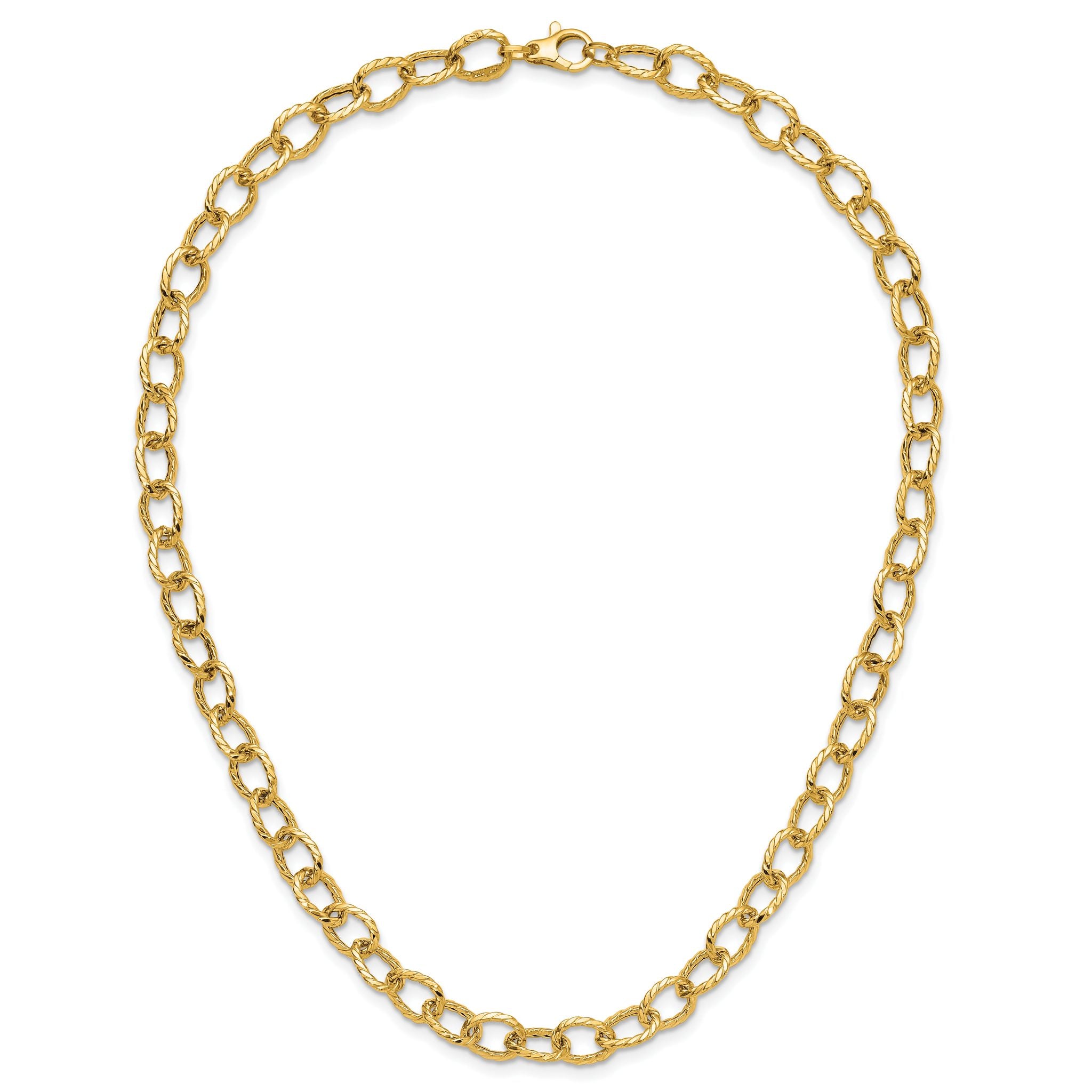 14K Polished and Twisted Fancy Link Necklace