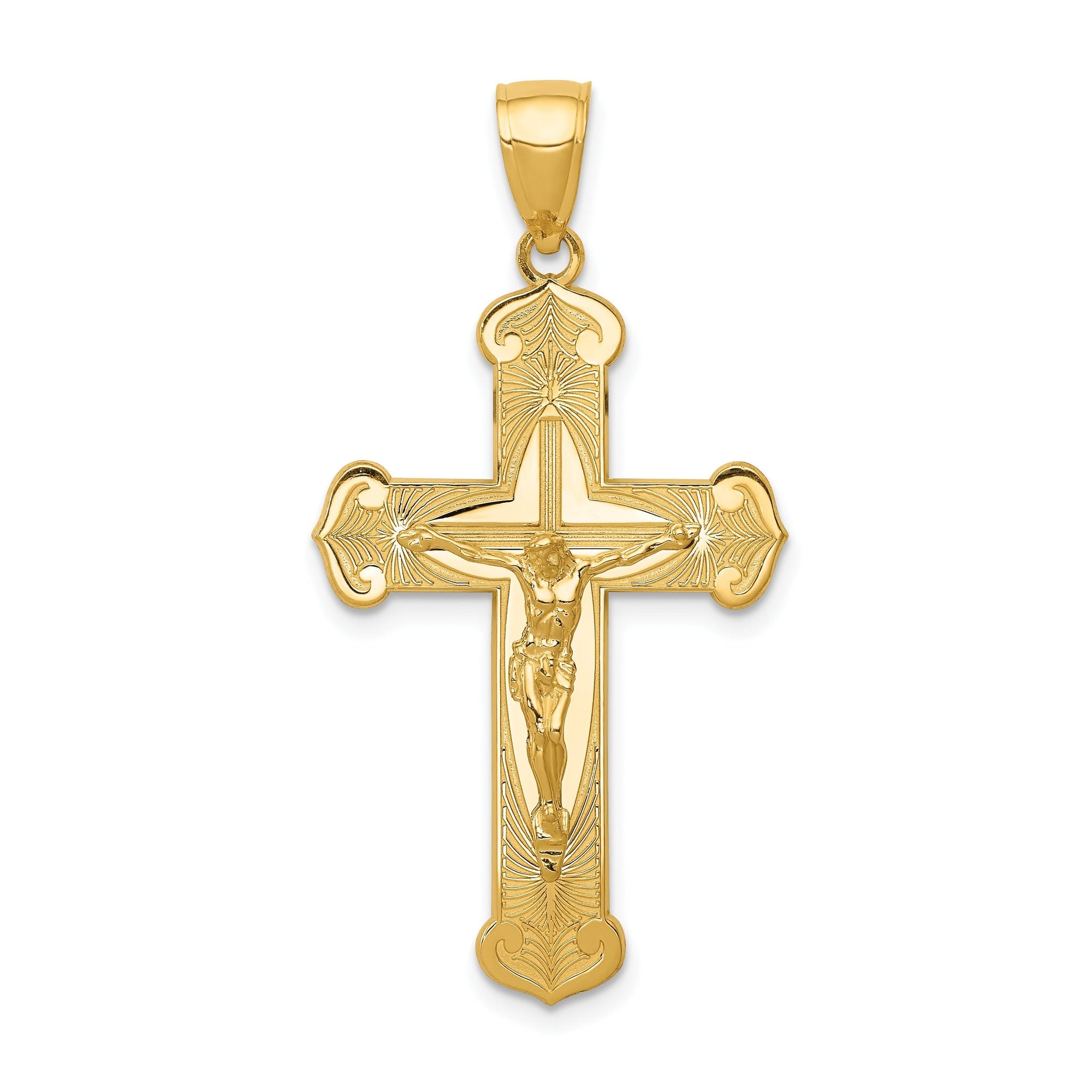 14K Gold Polished Solid Crucifix Pendant Elegant Cast Design