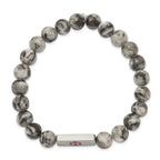 Stainless Steel Polished with Red Enamel Medical ID 8.5mm Lotus Jasper Beaded Stretch Bracelet