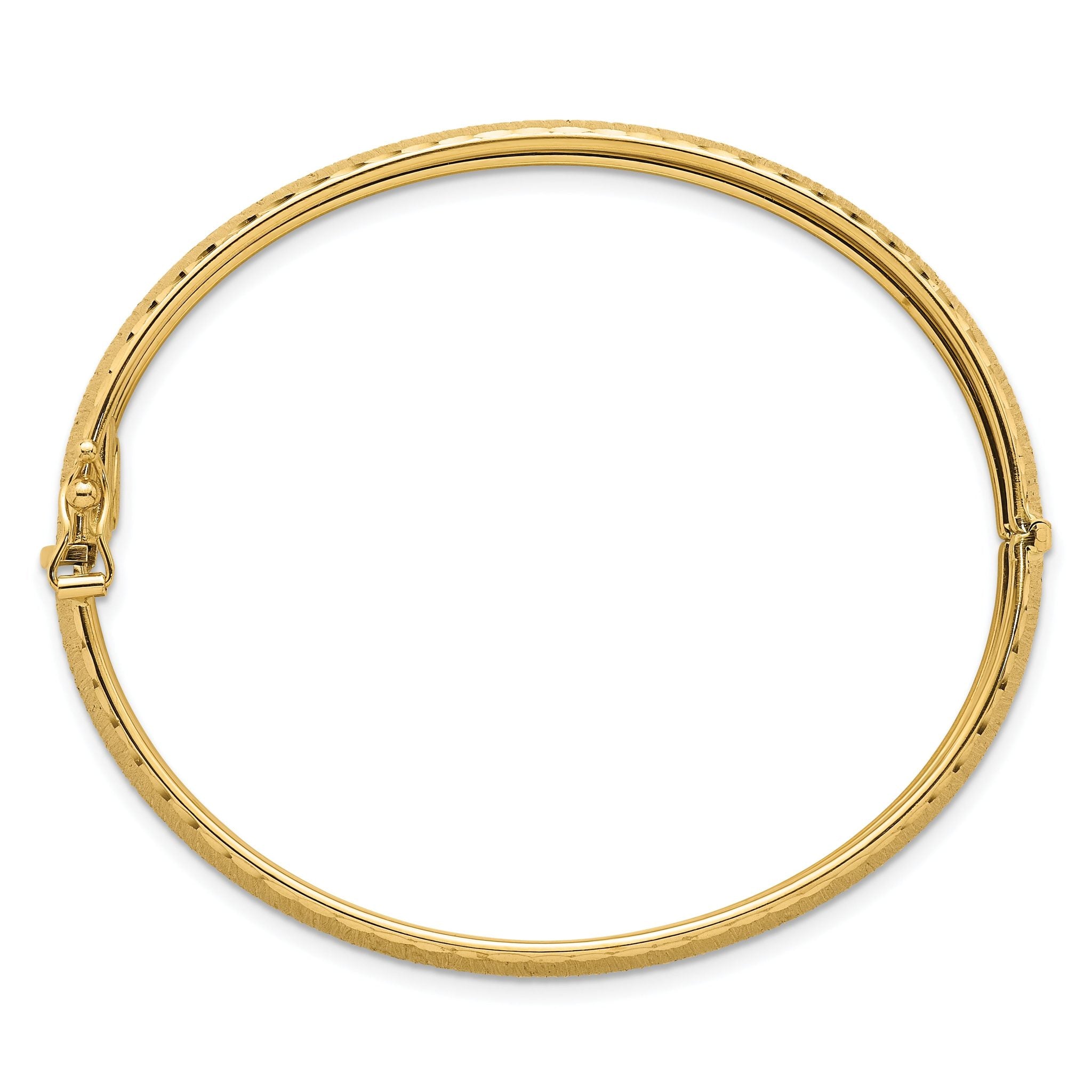 14k Polished Diamond-cut Textured 11.75mm Hinged Oval Bangle Bracelet Secondary image