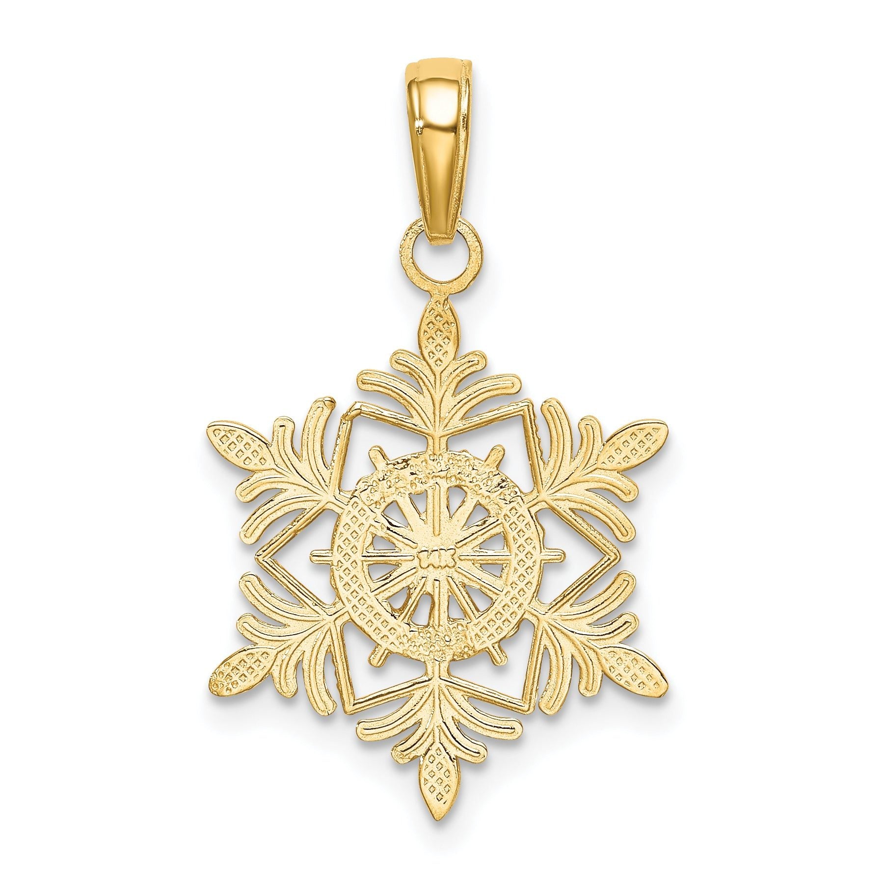 14K Gold Snowflake Pendant with Textured Back, Solid Cast Design