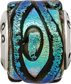 Sterling Silver Reflections Bead with Green Dichroic Glass and Antiqued Finish