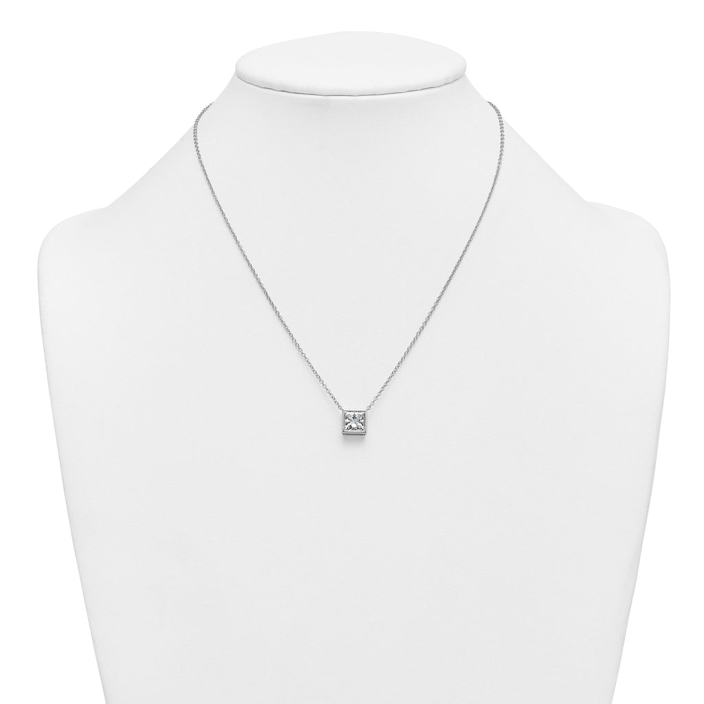 14k White Gold 2 1/2 carat Certified Lab Grown Diamond VS+ F+ Princess Complete 18 inch Bezel Set Necklace