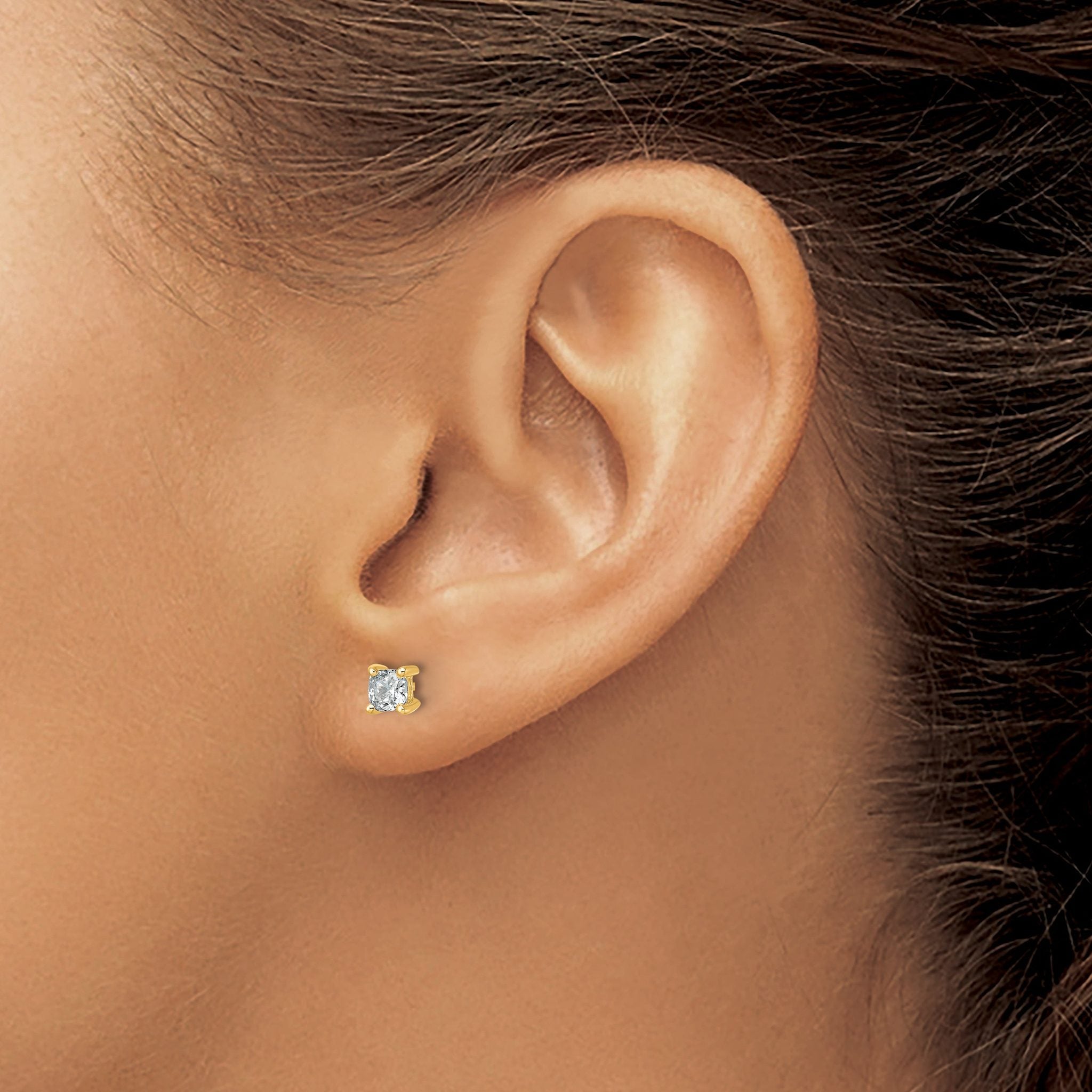 14K Yellow Gold 3/4 ct Lab-Created Diamond VS+ F+, Cushion-Cut 4-Prong Stud Earrings