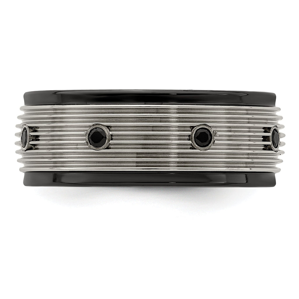 Black Spinel Grooved Wedding Band in Titanium, 9mm