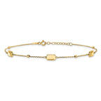 14K Rectangle and Diamond-cut Bead 9 inch Plus 1 inch Extender - Total 10 inch Anklet