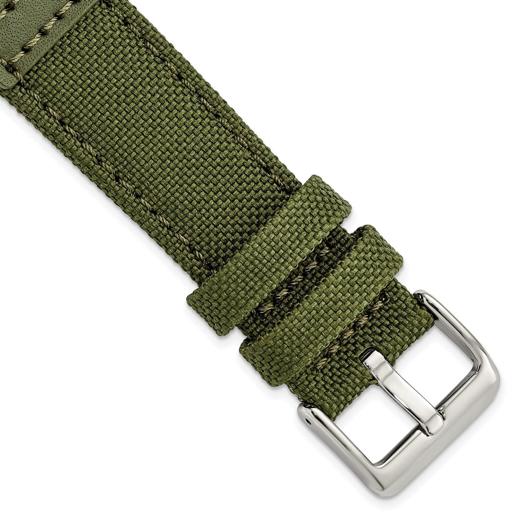 Olive Nylon Canvas Watch Band with Leather Trim, 22mm
