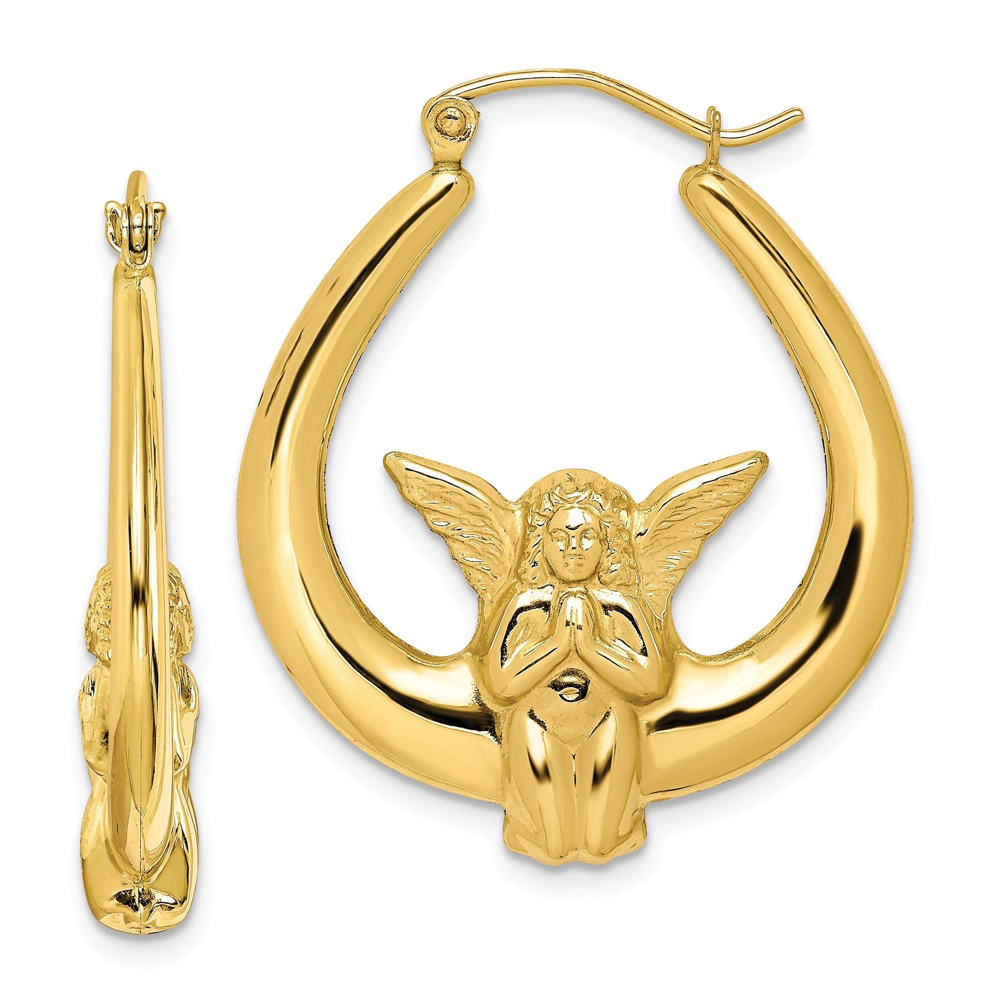 10K Gold Angel Hoop Earrings with Polished Finish and Secure Closure Main image