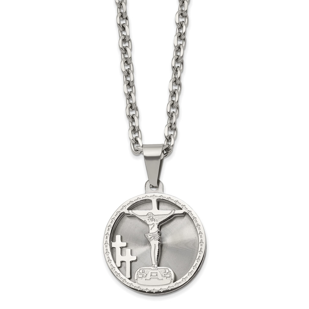Laser-Cut Crucifix Pendant Necklace in Stainless Steel