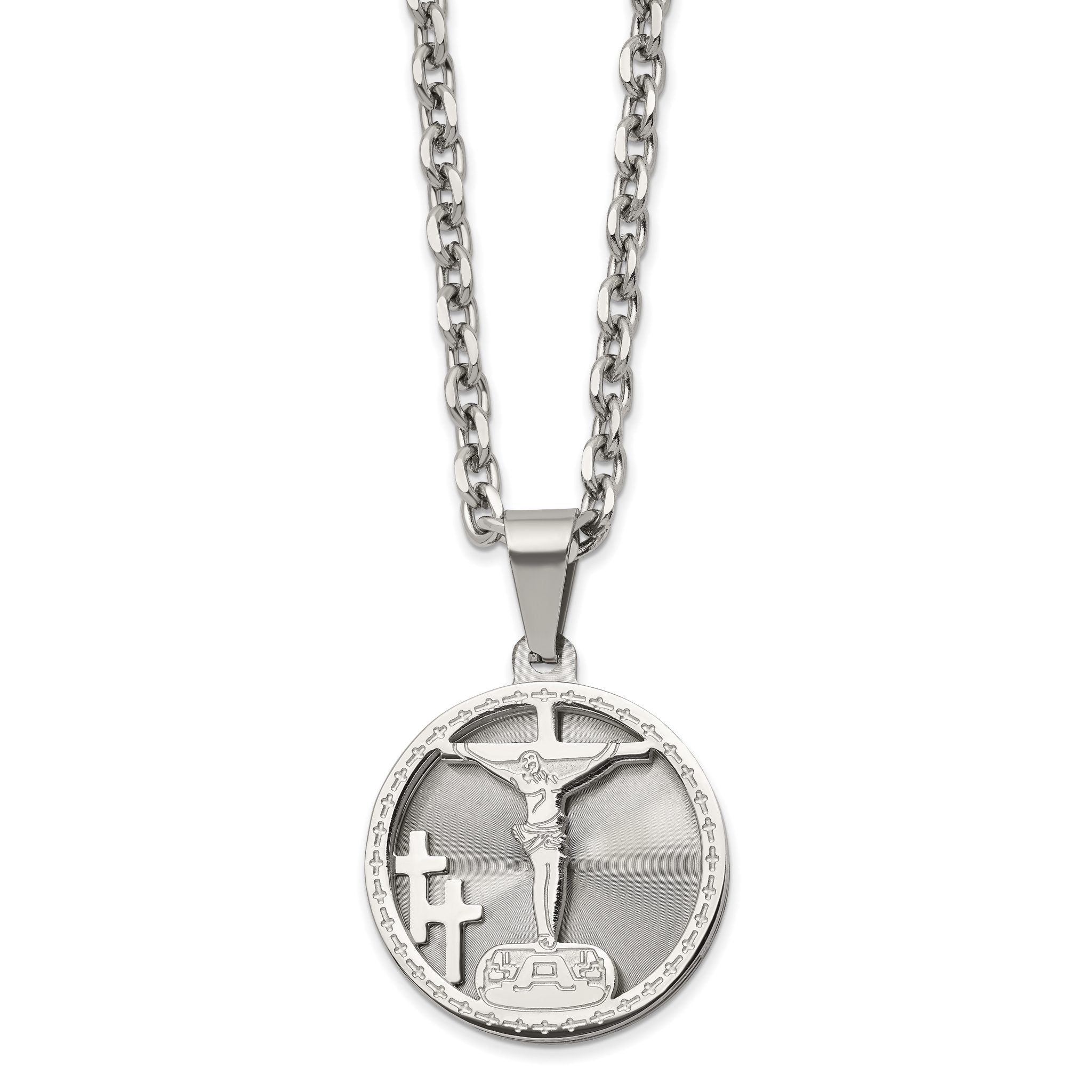 Laser-Cut Crucifix Pendant Necklace in Stainless Steel