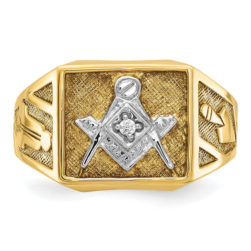 14k Men's Polished and Textured Blue Lodge Master Masonic Ring Mounting, Mounting Only