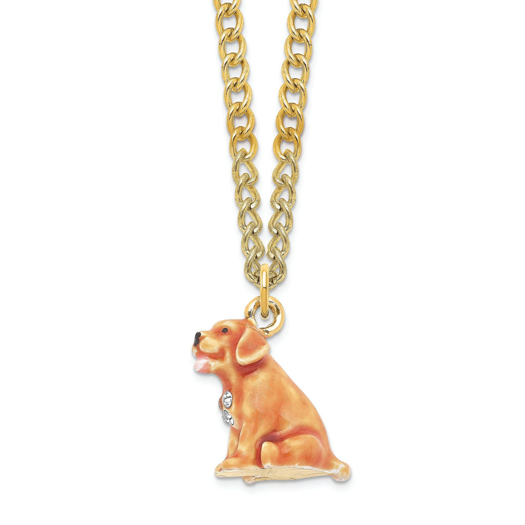 Luxury Giftware by Jere Pewter Bejeweled Crystals Gold-tone Enameled SASSY Golden Retriever Pup Trinket Box with Matching 18 Inch Necklace